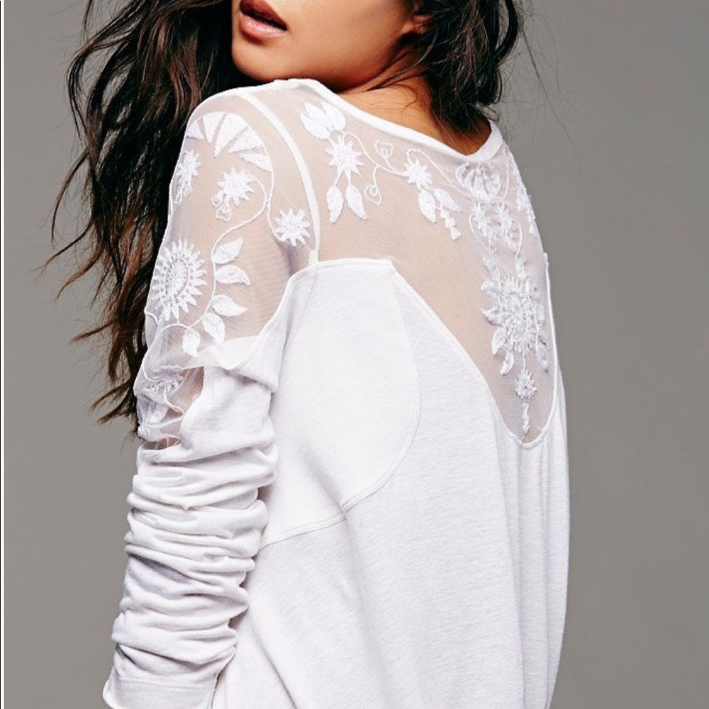 Free People New Romantics white long sleeve top with embroidered details small - Picture 2 of 7